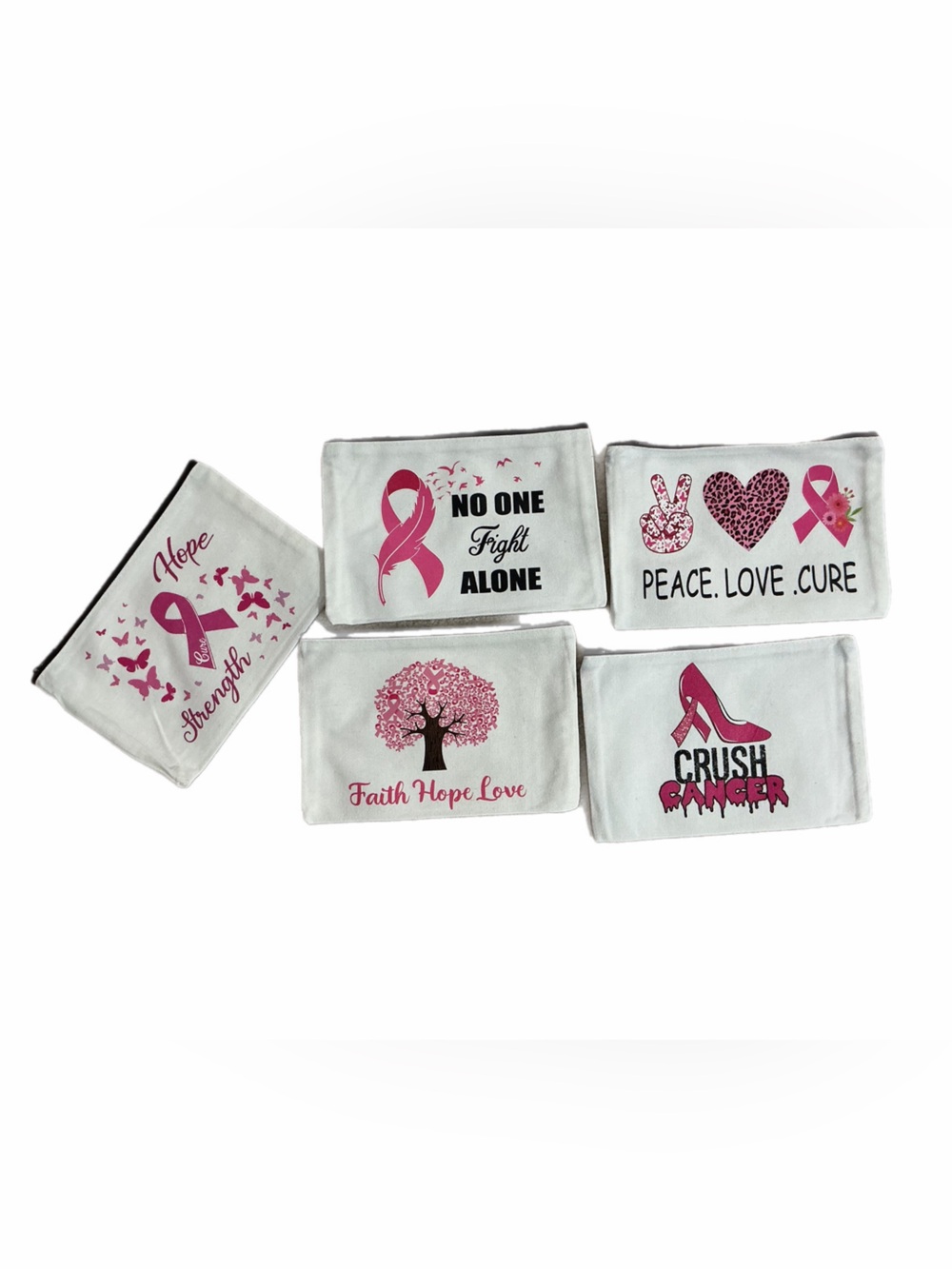 Breast Cancer Awareness Pink Ribbon Cosmetic Pouch Set